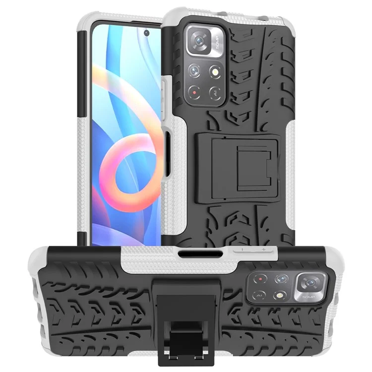 Für Xiaomi Redmi Anmerkung 11 5G (China) (mediatek)/anmerkung 11s 5G/Note 11T 5G Reifen Textur Schocksicherer Hartpc + Soft TPU -schutzabdeckung Mit Kickstand - Weiß