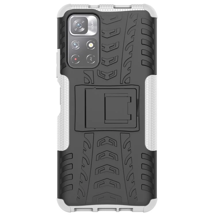 Für Xiaomi Redmi Anmerkung 11 5G (China) (mediatek)/anmerkung 11s 5G/Note 11T 5G Reifen Textur Schocksicherer Hartpc + Soft TPU -schutzabdeckung Mit Kickstand - Weiß