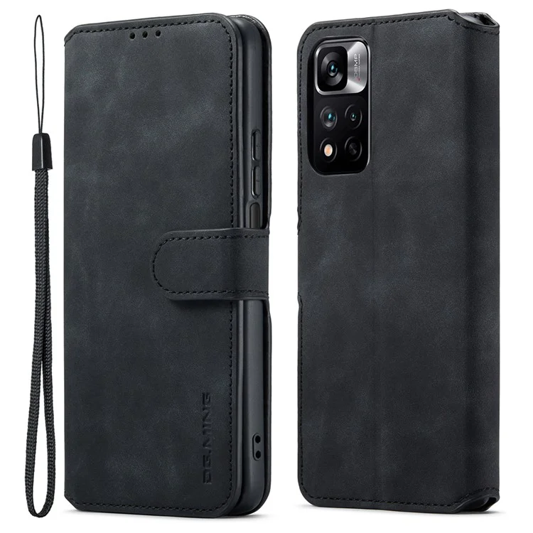 DG.MING per Xiaomi Redmi Note 11 Pro 5G (Cina) (MediaTek)/11 Pro+ 5G Retro Style Magnetic Closure Shockproof PU Leather Wallet Phone Case with Stand - Nero