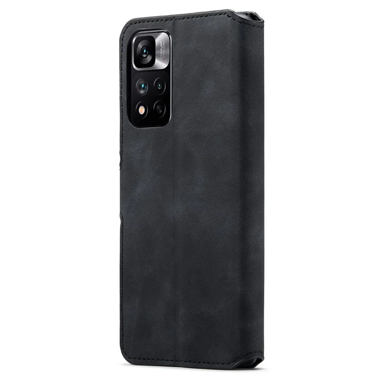 DG.MING per Xiaomi Redmi Note 11 Pro 5G (Cina) (MediaTek)/11 Pro+ 5G Retro Style Magnetic Closure Shockproof PU Leather Wallet Phone Case with Stand - Nero