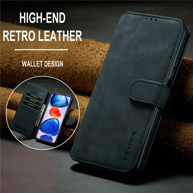 DG.MING per Xiaomi Redmi Note 11 Pro 5G (Cina) (MediaTek)/11 Pro+ 5G Retro Style Magnetic Closure Shockproof PU Leather Wallet Phone Case with Stand - Nero