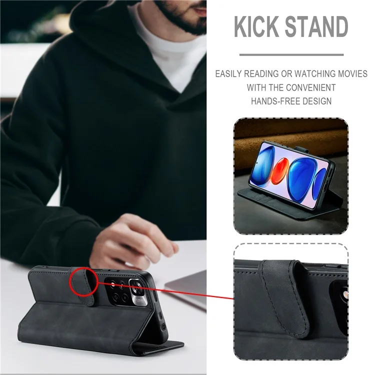 DG.MING per Xiaomi Redmi Note 11 Pro 5G (Cina) (MediaTek)/11 Pro+ 5G Retro Style Magnetic Closure Shockproof PU Leather Wallet Phone Case with Stand - Nero