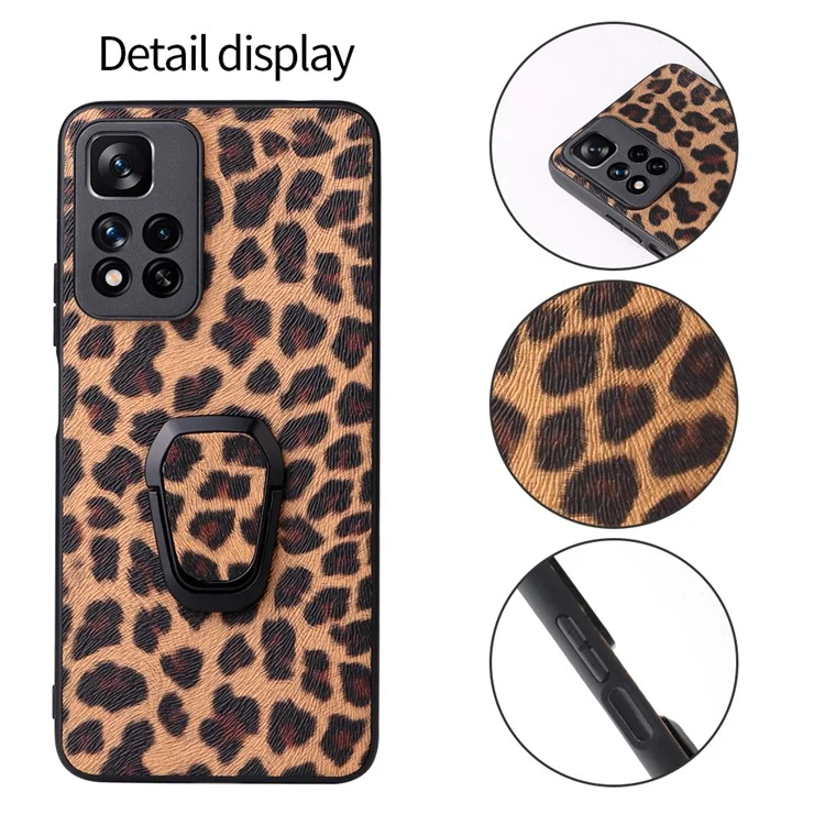 For Xiaomi Redmi Note 11 Pro 5G (China) (MediaTek)/Note 11 Pro+ 5G Rotary Kickstand PU Leather Coated TPU + PC Hybrid Phone Cover Shell One-Hand Holding Design - Snake Texture