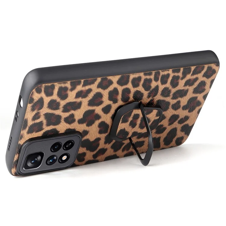 For Xiaomi Redmi Note 11 Pro 5G (China) (MediaTek)/Note 11 Pro+ 5G Rotary Kickstand PU Leather Coated TPU + PC Hybrid Phone Cover Shell One-Hand Holding Design - Snake Texture
