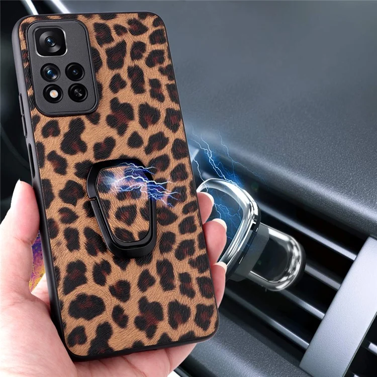 For Xiaomi Redmi Note 11 Pro 5G (China) (MediaTek)/Note 11 Pro+ 5G Rotary Kickstand PU Leather Coated TPU + PC Hybrid Phone Cover Shell One-Hand Holding Design - Snake Texture