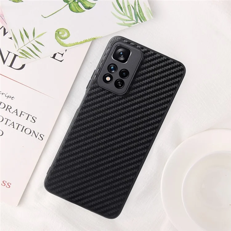 For Xiaomi Redmi Note 11 Pro 5G (China) (MediaTek)/Note 11 Pro+ 5G PU Leather Coated TPU + PC Hybrid Phone Cover Anti-Drop Enhanced Corners Case - Carbon Fiber Texture