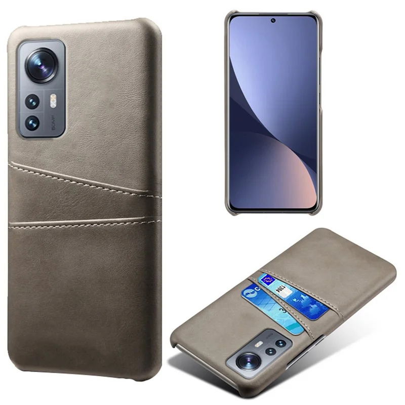 For Xiaomi 12 Pro 5G / 12S Pro 5G /12 Pro (Dimensity) 5G PU Leather + Hard PC Thin Durable Protective Phone Case with Two Card Slot Holders - Grey