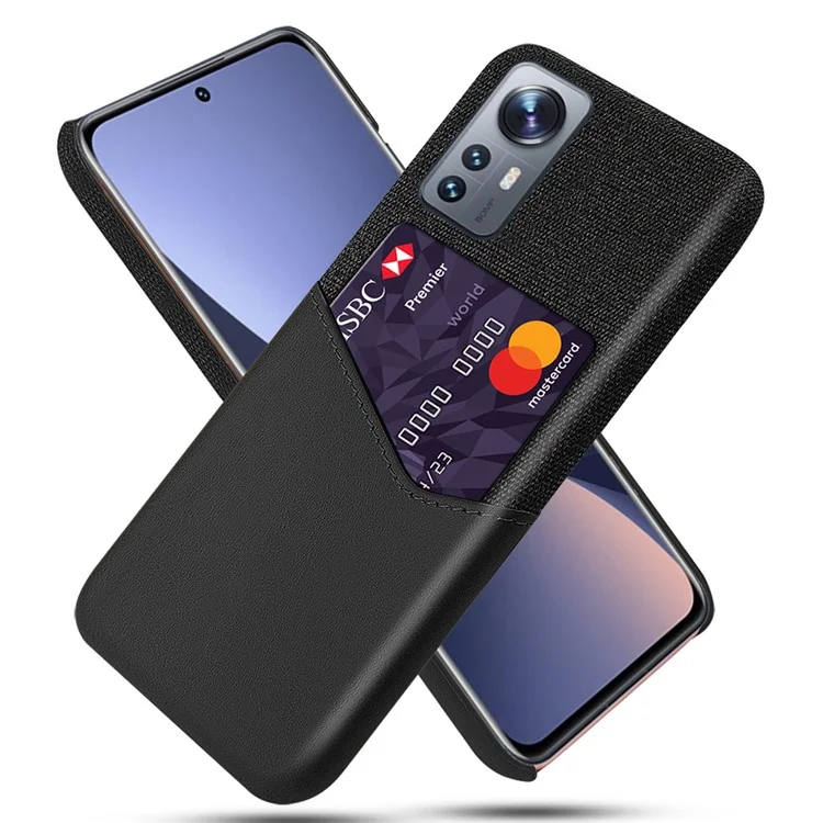 Для Xiaomi 12 5G/12X 5G/12S 5G Держатель для карт Противоударный чехол для телефона Ткань + ПК + PU Кожаный гибридный чехол - Черный