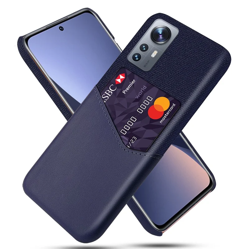 For Xiaomi 12 5G/12X 5G/12S 5G Card Holder Anti-drop Phone Cover Cloth + PC + PU Leather Hybrid Case - Blue