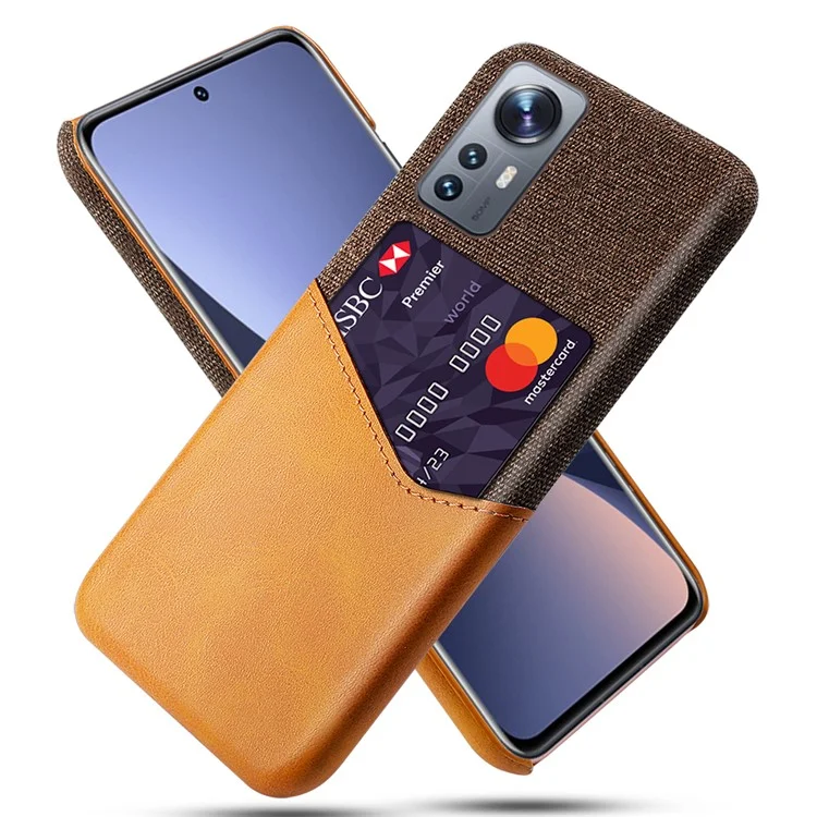 Para Xiaomi 12 Pro 5G / 12S Pro 5G /12 Pro (Dimensity) 5G Suporte de Cartão Resistente a Queda Tecido + PC + Capa de Telefone Celular de Couro PU - Laranja
