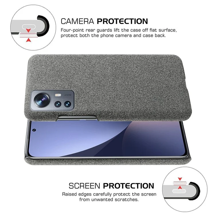 Für Xiaomi 12 5G/12X 5G/12S 5GSchockfeste Stofftextur Harte PC-Schutzhülle Rutschfester Fall - Grau