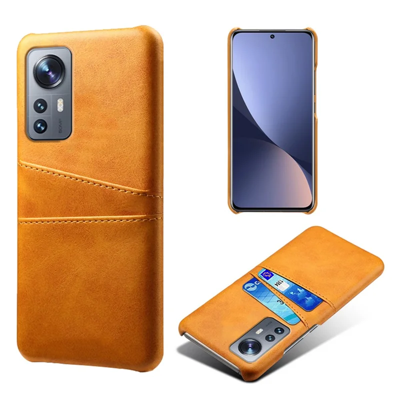 PU Leather Coated Hard PC Well-protected Cover for Xiaomi 12 5G/12X 5G/12S 5G, Shockproof Card Holder Design Mobile Phone Case - Orange