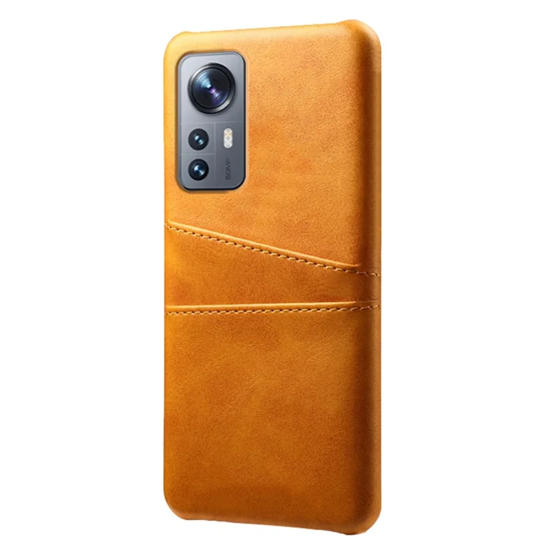 PU Leather Coated Hard PC Well-protected Cover for Xiaomi 12 5G/12X 5G/12S 5G, Shockproof Card Holder Design Mobile Phone Case - Orange