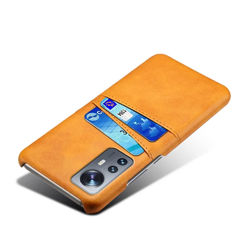 PU Leather Coated Hard PC Well-protected Cover for Xiaomi 12 5G/12X 5G/12S 5G, Shockproof Card Holder Design Mobile Phone Case - Orange