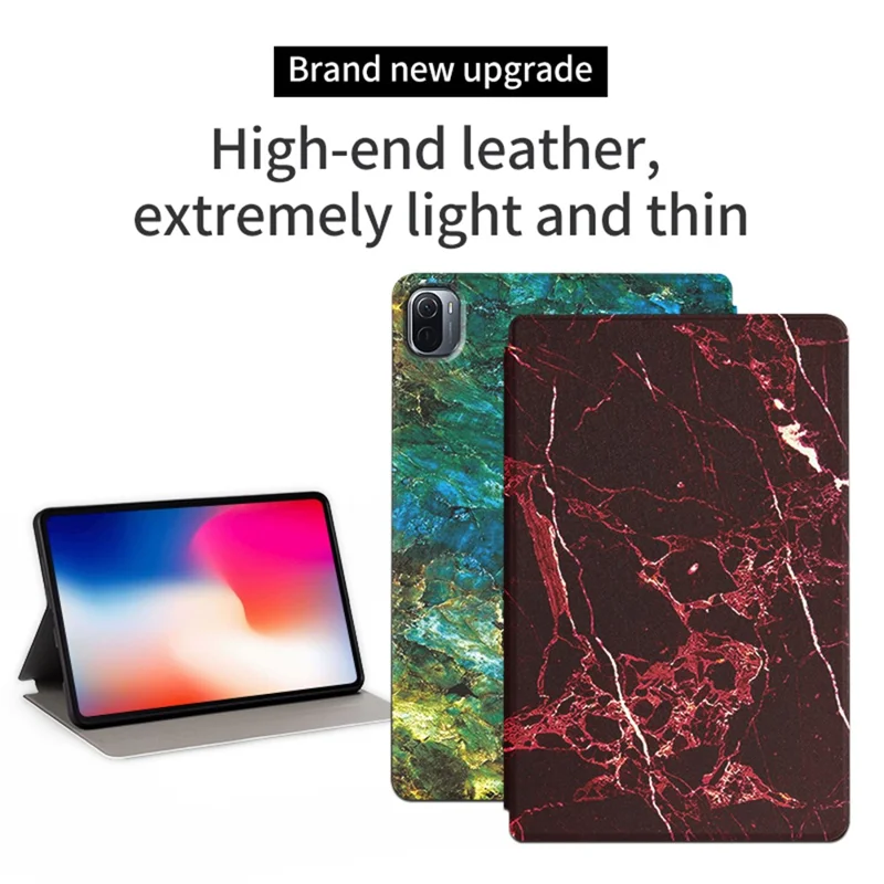 Para Xiaomi Pad 5/5 Pro Impressão de Padrões PU PU - Mármore Esmeralda