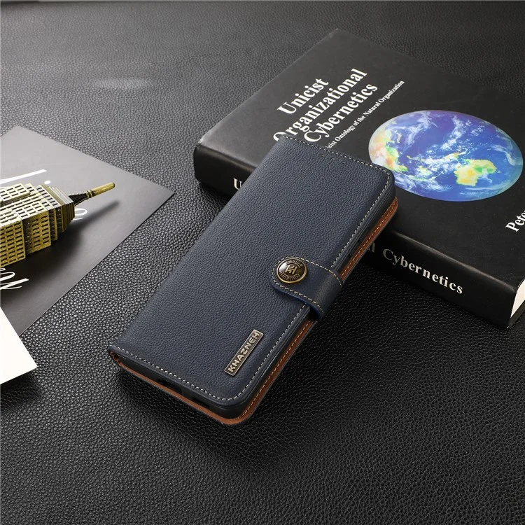 KHAZNEH RFID Blocking Genuine Leather Case for Xiaomi 12 5G/12X 5G/12S 5G, Wallet Stand Magnetic Closure Folio Cover - Blue