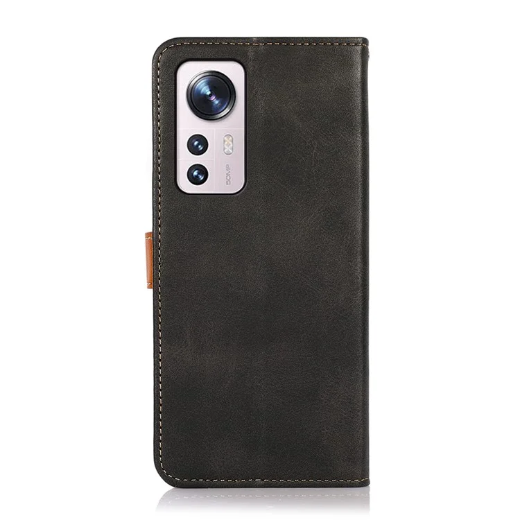 KHAZNEH Capa de Couro PU para Xiaomi 12 Pro 5G / 12S Pro 5G /12 Pro (Dimensity) 5G, Suporte de Visualização de Carteira à Prova de Choque TPU Fecho Magnético Dourado Proteção Flip Cover - Preto