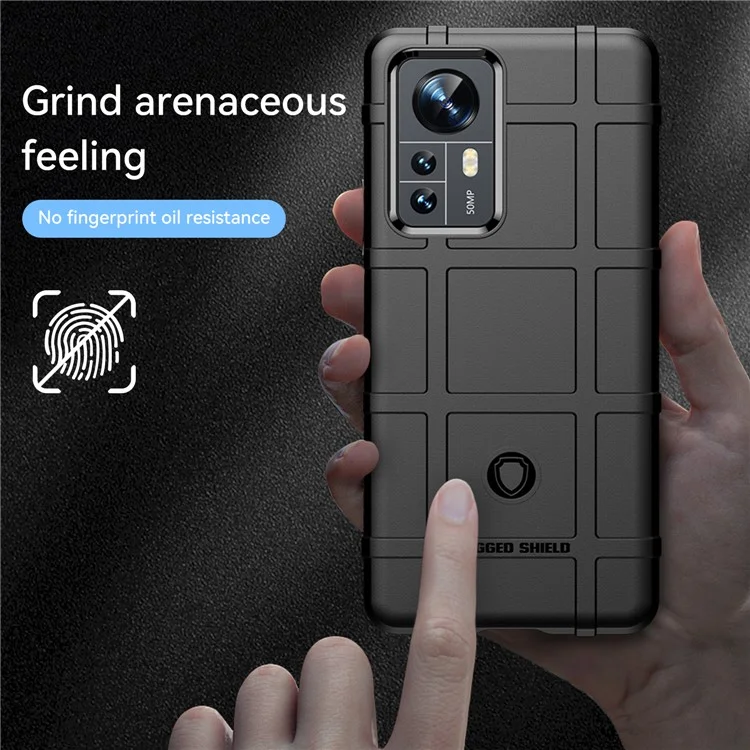 For Xiaomi 12 Pro 5G / 12S Pro 5G /12 Pro (Dimensity) 5G Rugged Square Grid Design Soft TPU Thickened Fashion Non-Slip Protective Phone Cover - Black