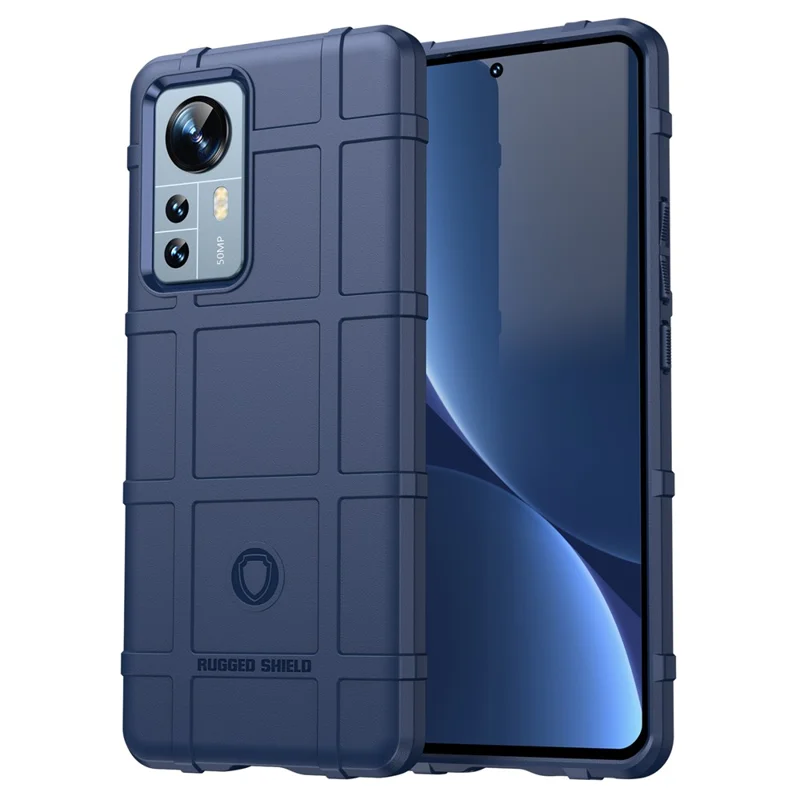For Xiaomi 12 Pro 5G / 12S Pro 5G /12 Pro (Dimensity) 5G Rugged Square Grid Design Soft TPU Thickened Fashion Non-Slip Protective Phone Cover - Blue