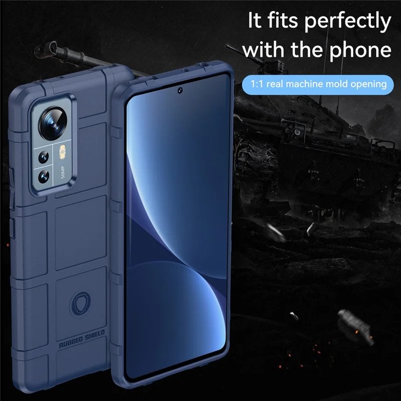 For Xiaomi 12 Pro 5G / 12S Pro 5G /12 Pro (Dimensity) 5G Rugged Square Grid Design Soft TPU Thickened Fashion Non-Slip Protective Phone Cover - Blue