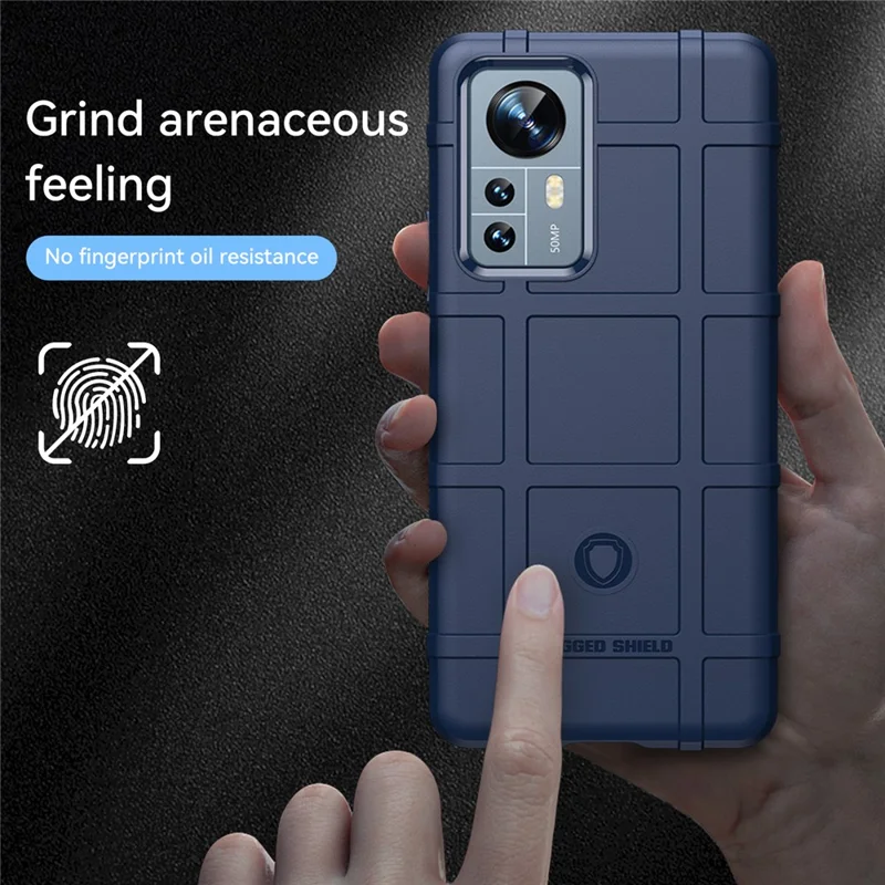 For Xiaomi 12 Pro 5G / 12S Pro 5G /12 Pro (Dimensity) 5G Rugged Square Grid Design Soft TPU Thickened Fashion Non-Slip Protective Phone Cover - Blue