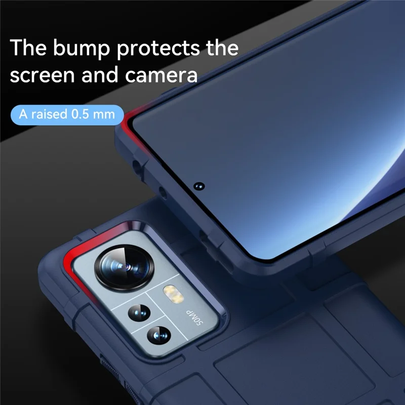 For Xiaomi 12 Pro 5G / 12S Pro 5G /12 Pro (Dimensity) 5G Rugged Square Grid Design Soft TPU Thickened Fashion Non-Slip Protective Phone Cover - Blue