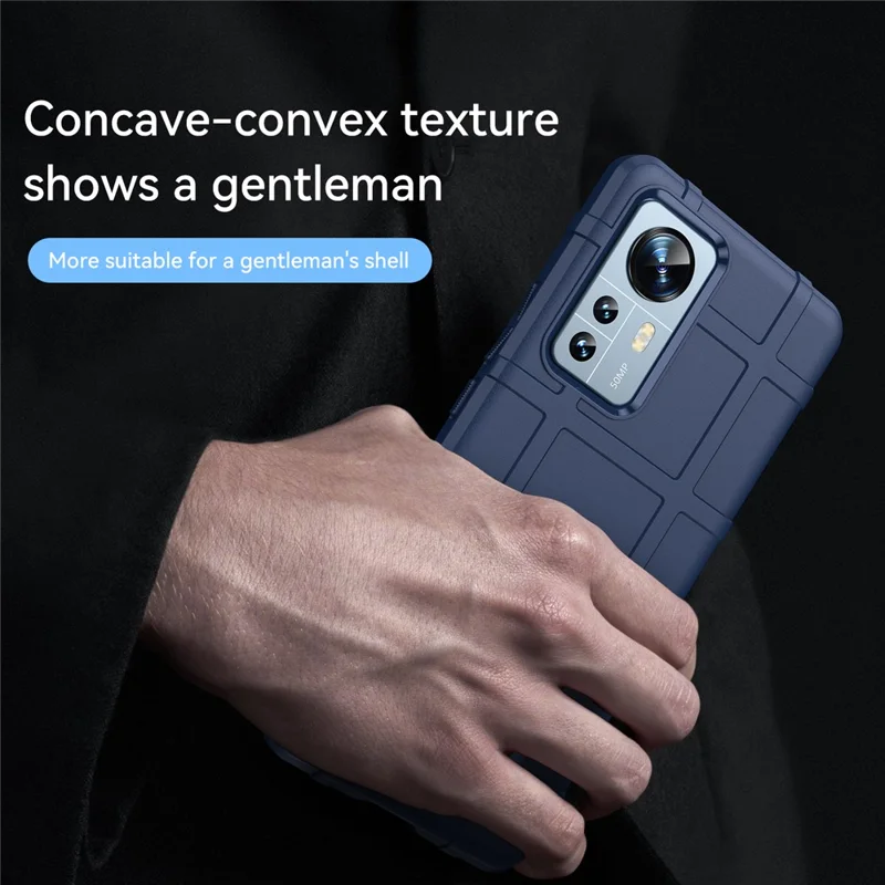 For Xiaomi 12 Pro 5G / 12S Pro 5G /12 Pro (Dimensity) 5G Rugged Square Grid Design Soft TPU Thickened Fashion Non-Slip Protective Phone Cover - Blue