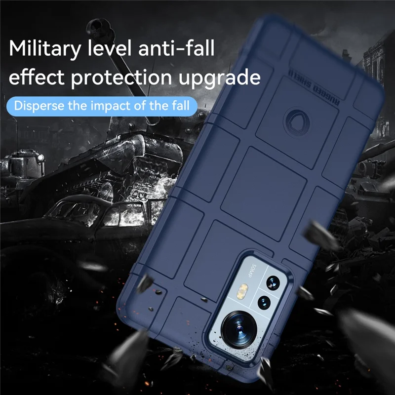 For Xiaomi 12 Pro 5G / 12S Pro 5G /12 Pro (Dimensity) 5G Rugged Square Grid Design Soft TPU Thickened Fashion Non-Slip Protective Phone Cover - Blue
