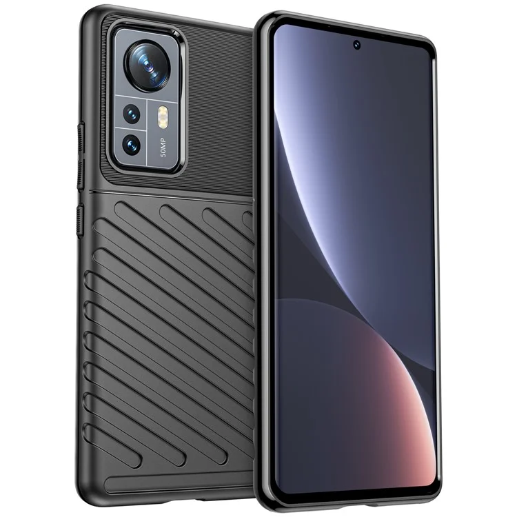 For Xiaomi 12 Pro 5G / 12S Pro 5G /12 Pro (Dimensity) 5G Thunder Series Twill Texture Thickened TPU Phone Case Shock-Absorption Anti-Slip Soft Cover - Black