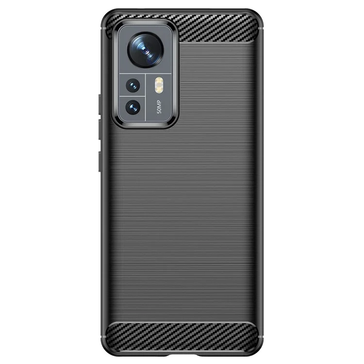 Para Xiaomi 12 Pro 5G / 12S Pro 5G /12 Pro (dimensión) 5G Case TPU Surface Cepillada de 1.8 mm Textura de Fibra de Carbono Cubierta Antidespopres - Negro