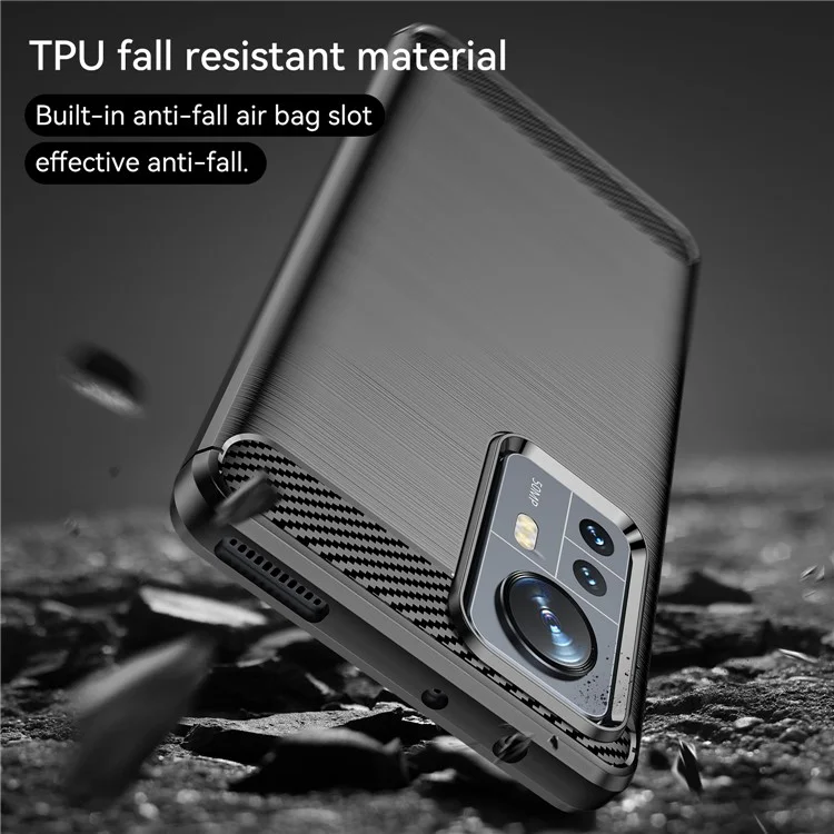 Para Xiaomi 12 Pro 5G / 12S Pro 5G /12 Pro (dimensión) 5G Case TPU Surface Cepillada de 1.8 mm Textura de Fibra de Carbono Cubierta Antidespopres - Negro