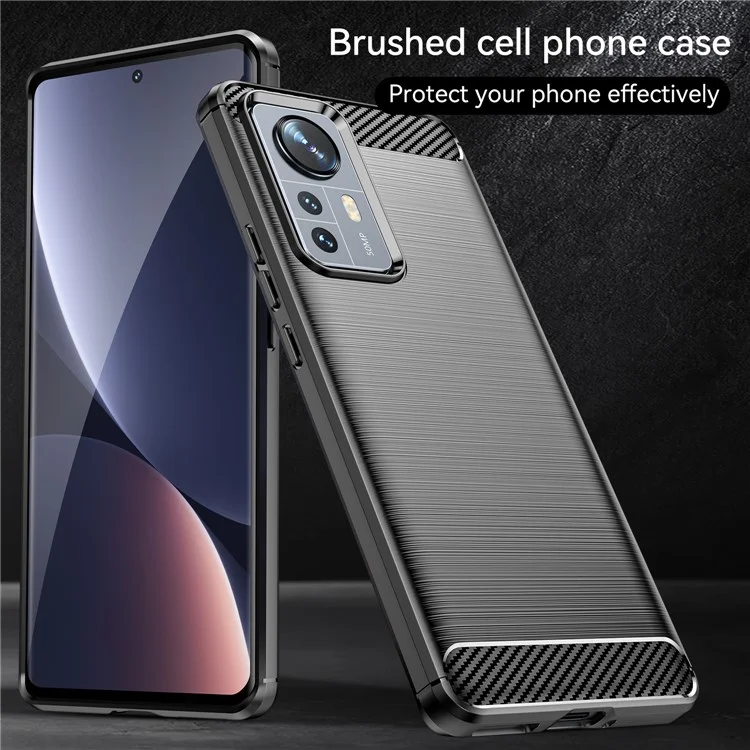 For Xiaomi 12 Pro 5G / 12S Pro 5G /12 Pro (Dimensity) 5G TPU Case Brushed Surface 1.8mm Carbon Fiber Texture Anti-scratch Dustproof Phone Cover - Black