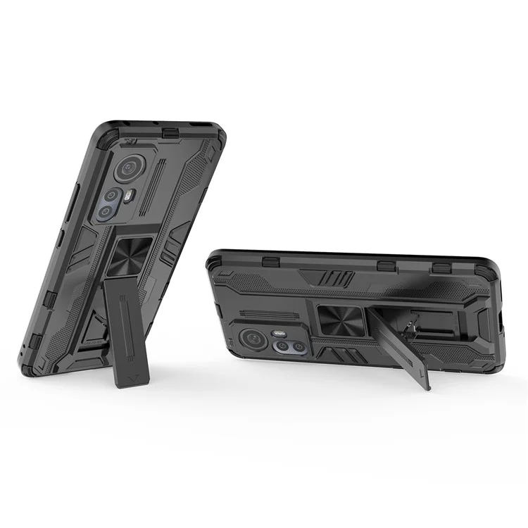 Für Xiaomi 12 5G/12X 5G/12S 5G Stoßfeste weiche TPU-Hartplastik-Handyhülle mit Ständer - Schwarz