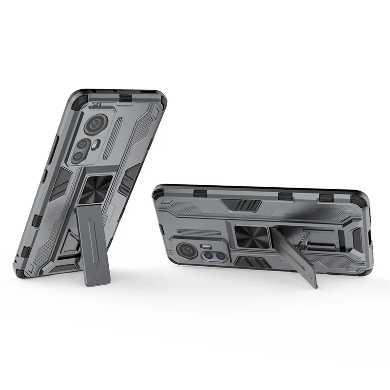 Skyddsfodral med stativ för Xiaomi 12 5G/12X 5G/12S 5G, chockabsorberande mjuk TPU och hård PC, grå