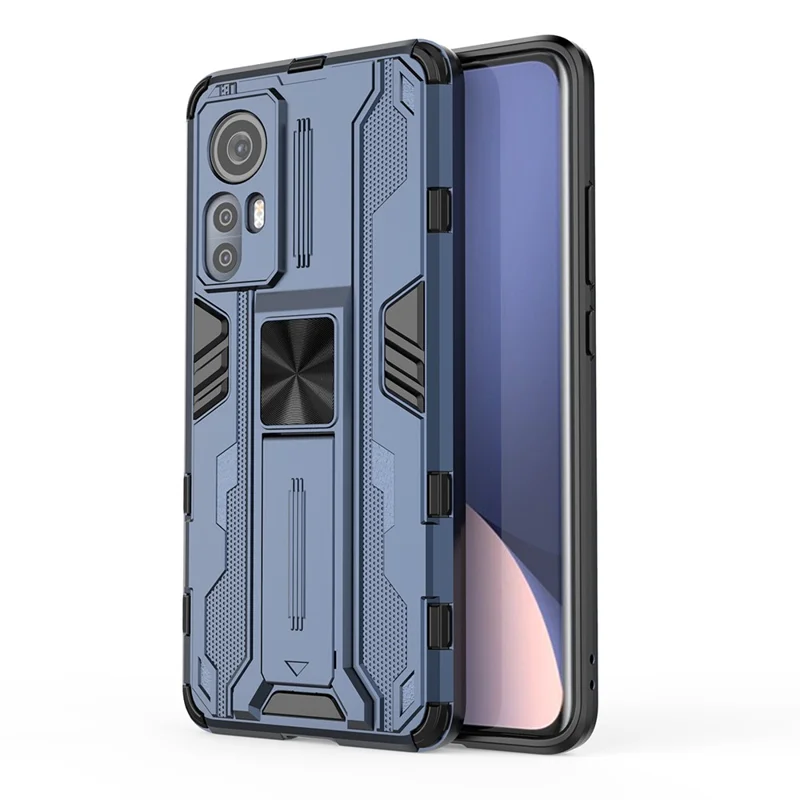 For Xiaomi 12 5G/12X 5G/12S 5G Shockproof Soft TPU Hard PC Mobile Phone Case Shell with Kickstand - Blue