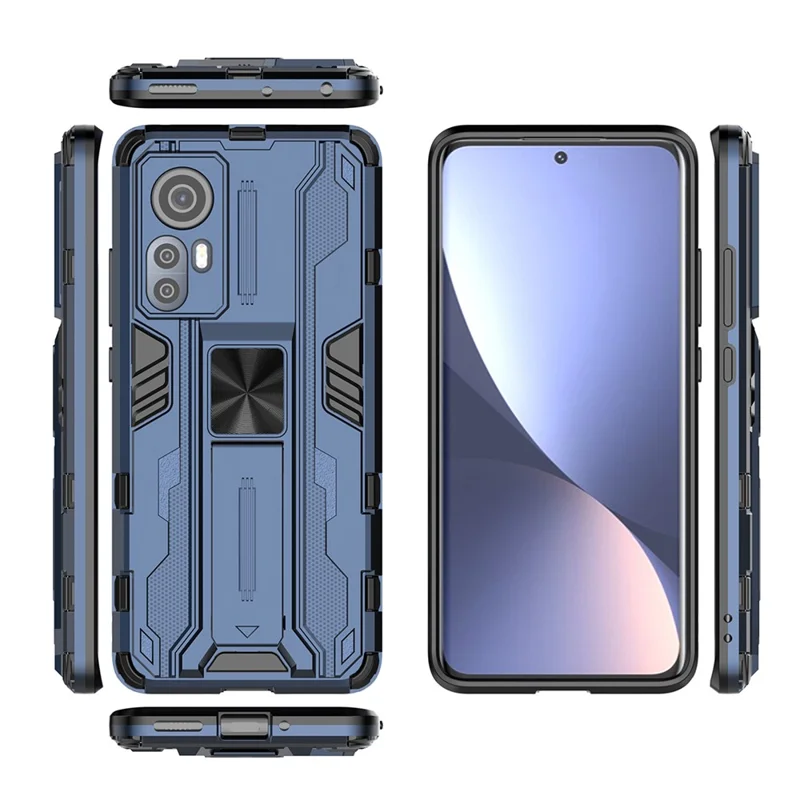 For Xiaomi 12 5G/12X 5G/12S 5G Shockproof Soft TPU Hard PC Mobile Phone Case Shell with Kickstand - Blue