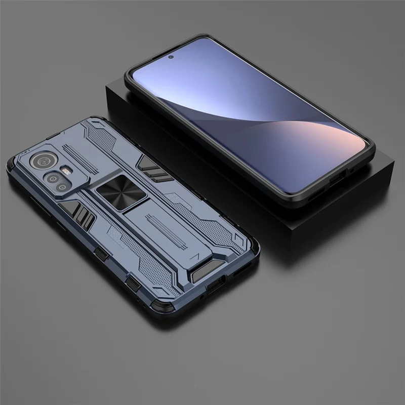 For Xiaomi 12 5G/12X 5G/12S 5G Shockproof Soft TPU Hard PC Mobile Phone Case Shell with Kickstand - Blue