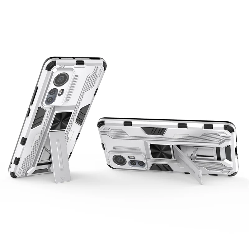 For Xiaomi 12 5G/12X 5G/12S 5G Shockproof Soft TPU Hard PC Mobile Phone Case Shell with Kickstand - Silver