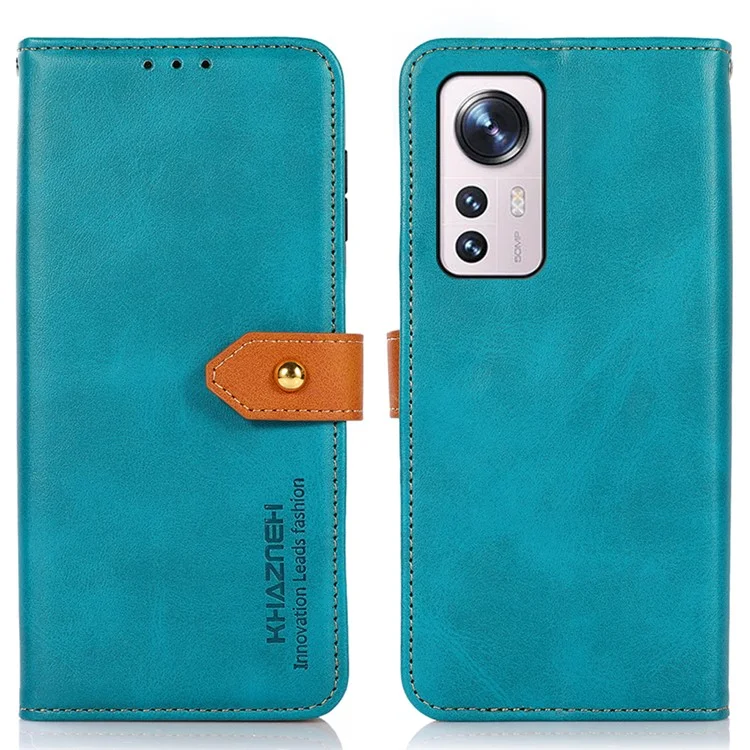 KHAZNEH for Xiaomi 12 5G/12X 5G/12S 5G Wallet Viewing Stand Anti-scratch Golden Magnetic Clasp PU Leather Phone Cover - Blue