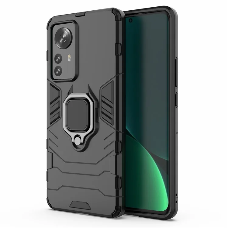 Hybrid Phone Case for Xiaomi 12 Pro 5G / 12S Pro 5G /12 Pro (Dimensity) 5G, Ring Kickstand Hard PC + Soft TPU Shock-Absorbing Phone Cover - Black