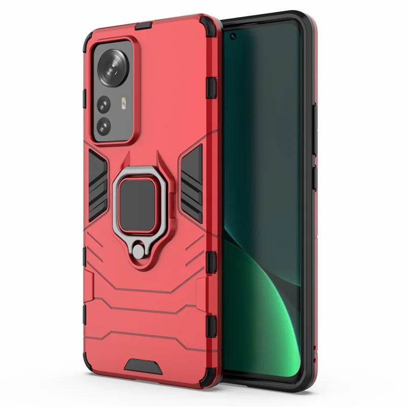 Hybrid Phone Case for Xiaomi 12 Pro 5G / 12S Pro 5G /12 Pro (Dimensity) 5G, Ring Kickstand Hard PC + Soft TPU Shock-Absorbing Phone Cover - Red