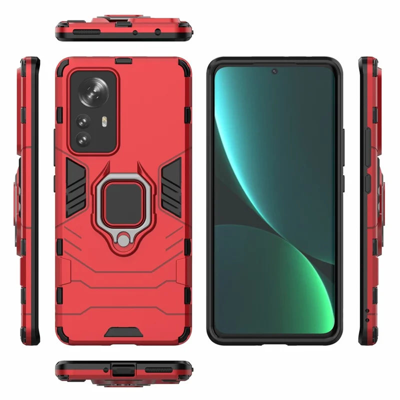 Hybrid Phone Case for Xiaomi 12 Pro 5G / 12S Pro 5G /12 Pro (Dimensity) 5G, Ring Kickstand Hard PC + Soft TPU Shock-Absorbing Phone Cover - Red