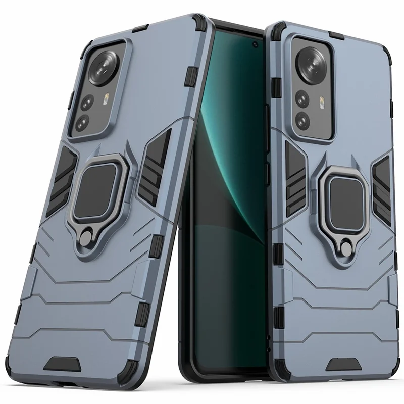Hybrid Phone Case for Xiaomi 12 Pro 5G / 12S Pro 5G /12 Pro (Dimensity) 5G, Ring Kickstand Hard PC + Soft TPU Shock-Absorbing Phone Cover - Blue
