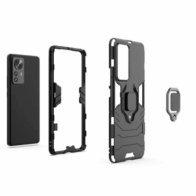 Hybrid Phone Case for Xiaomi 12 Pro 5G / 12S Pro 5G /12 Pro (Dimensity) 5G, Ring Kickstand Hard PC + Soft TPU Shock-Absorbing Phone Cover - Blue