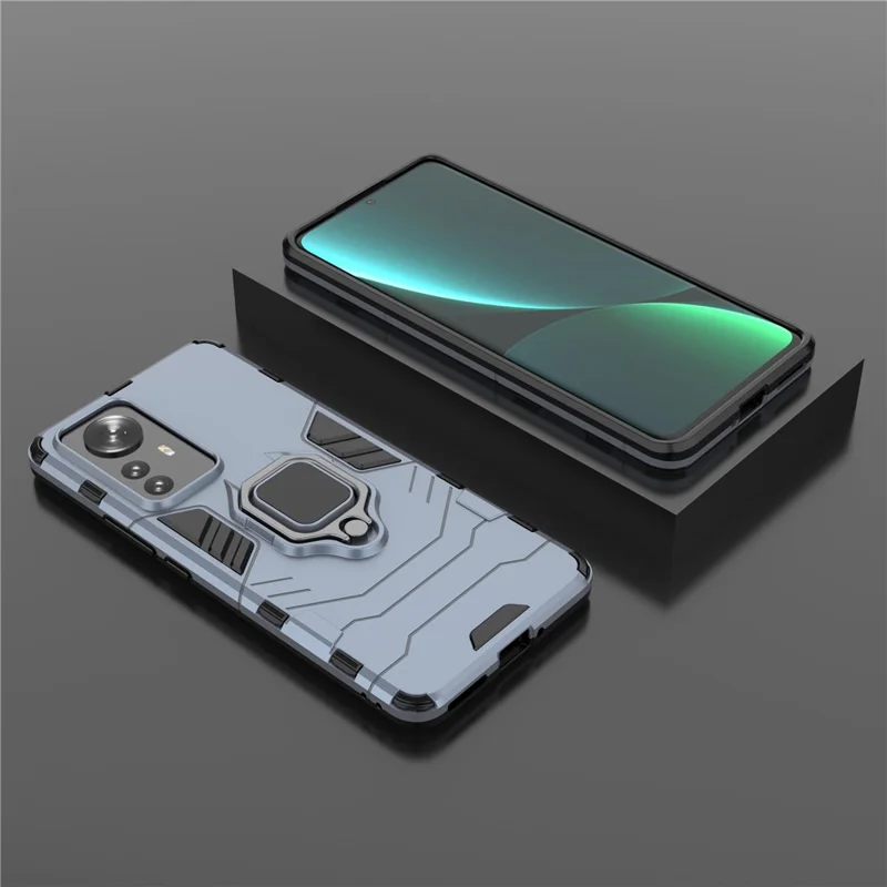 Hybrid Phone Case for Xiaomi 12 Pro 5G / 12S Pro 5G /12 Pro (Dimensity) 5G, Ring Kickstand Hard PC + Soft TPU Shock-Absorbing Phone Cover - Blue