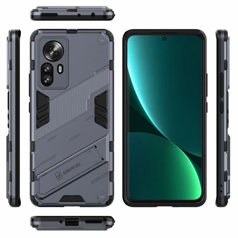For Xiaomi 12 Pro 5G / 12S Pro 5G  / 12 Pro (Dimensity) 5G Dual Layer Hard PC + Soft TPU Shockproof Protective Phone Case with Kickstand - Dark Blue
