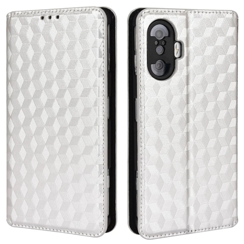 Per Xiaomi Poco F3 GT / Redmi K40 Gaming PU Leather Flip Flip Folio Book Case Rhombus Exprinted Auto Magnetic Closed State Cover - D'argento