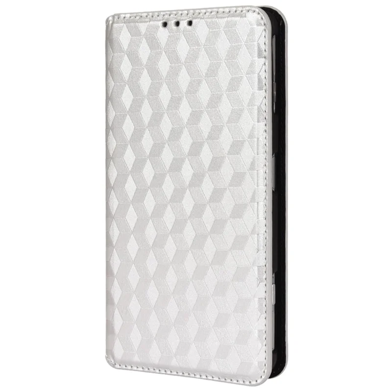 Per Xiaomi Poco F3 GT / Redmi K40 Gaming PU Leather Flip Flip Folio Book Case Rhombus Exprinted Auto Magnetic Closed State Cover - D'argento