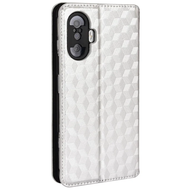 Per Xiaomi Poco F3 GT / Redmi K40 Gaming PU Leather Flip Flip Folio Book Case Rhombus Exprinted Auto Magnetic Closed State Cover - D'argento