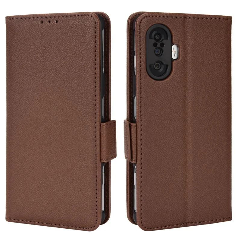 For Xiaomi Poco F3 GT / Redmi K40 Gaming Litchi Texture Wallet Case PU Leather Flip Stand Magnetic Clasp Cover - Brown